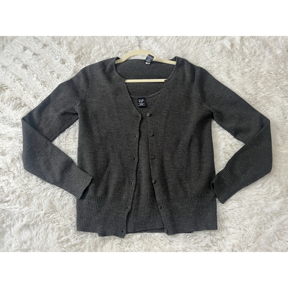 Vintage 2002 GAP Grey Merino Wool Button Up Cardigan Sweater Set Size Medium